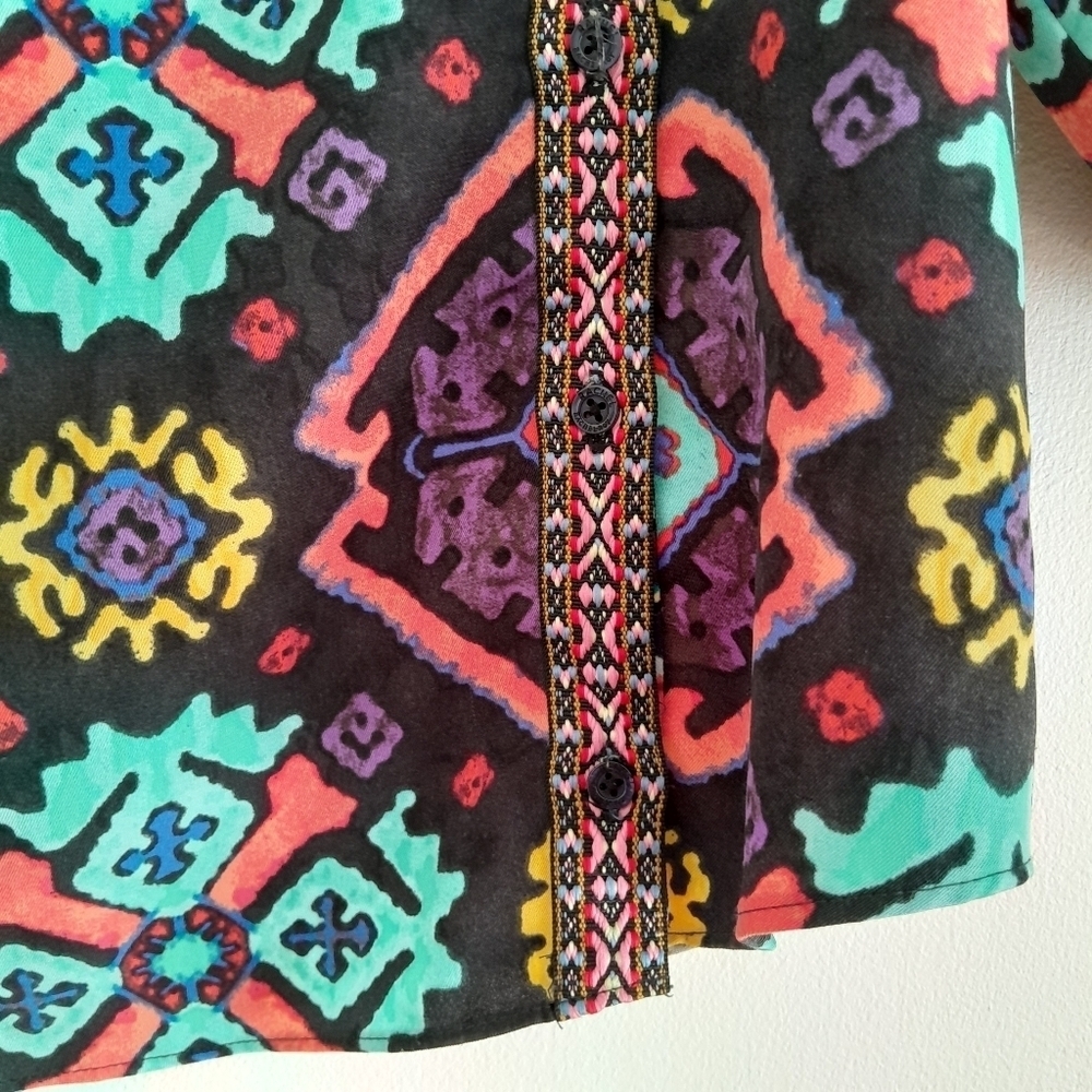 RACHEL ROY Multi print Festive Boho Long slv Braided Trim LIKE New Sz S - Picture 7 of 14